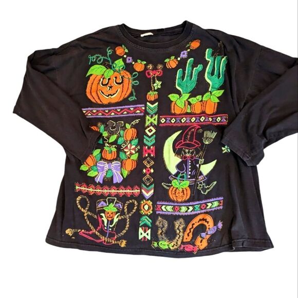 Vintage women's Halloween sparkly pumpkin graphic‎ top - Picture 1 of 6